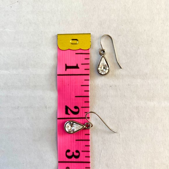 Vintage Silver Tone Rhinestone Tear Drop Earrings - Picture 3 of 3